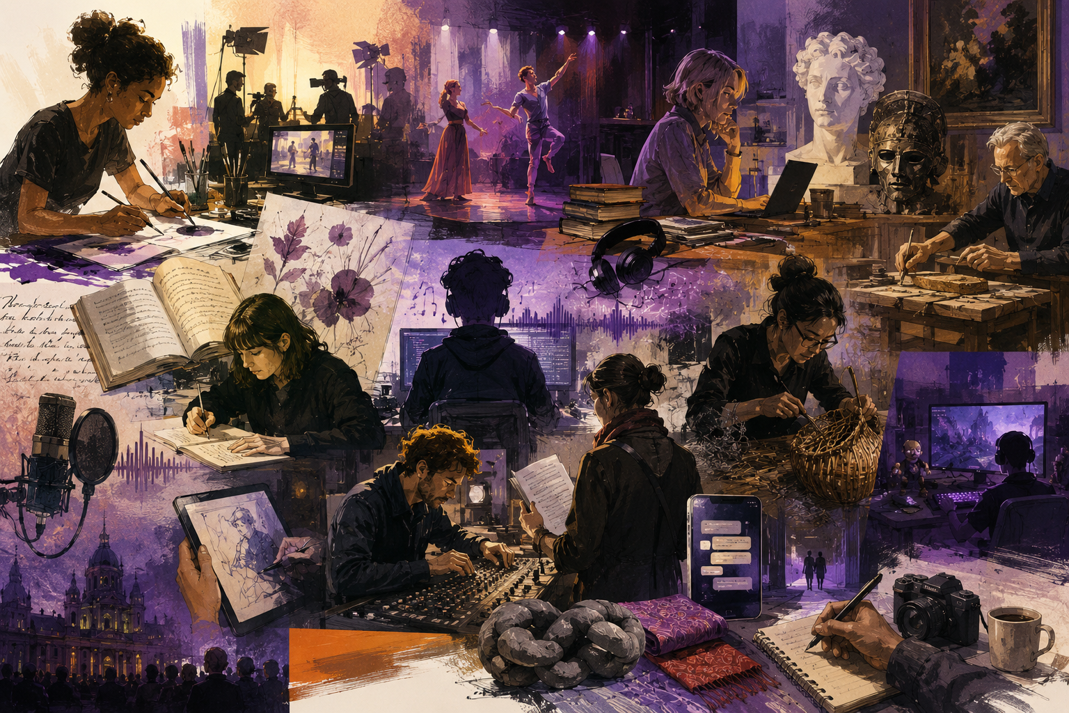 Illustration som visar bredden av det kulturella och kreativa fältet